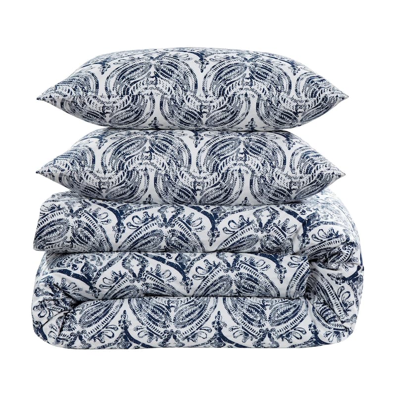 Indigo Hill by HiEnd Accents Prosper Navy Blue Medallion Printed Cotton 3 Piece Comforter with Pillow Shams