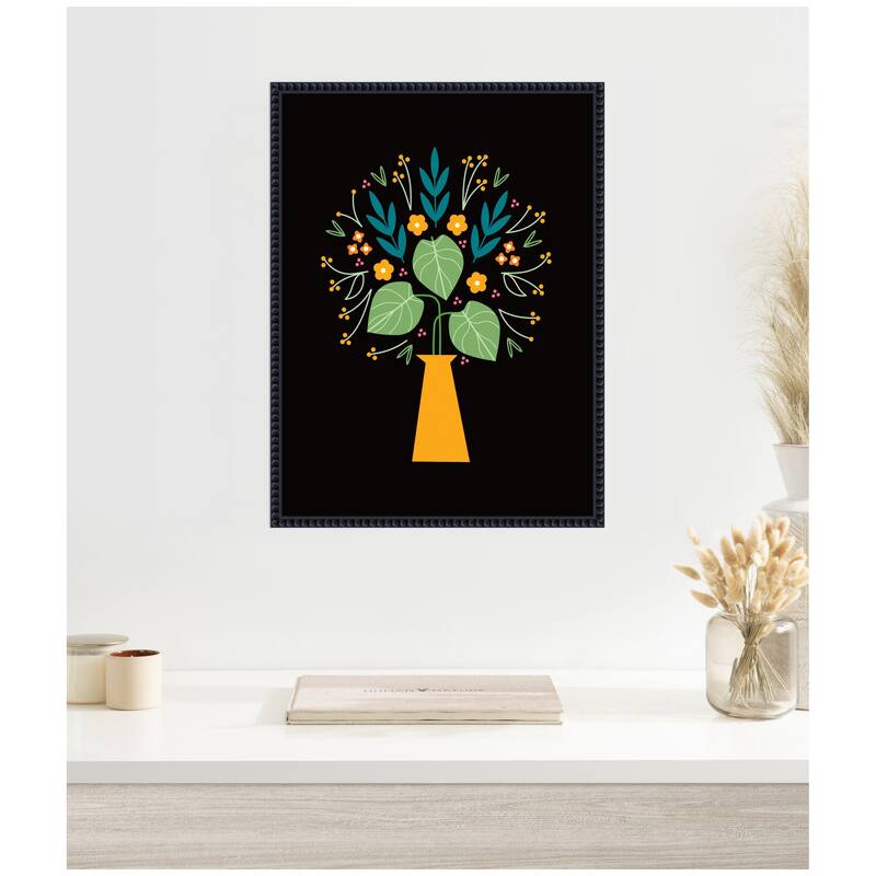 Kate and Laurel Sylvie Floral Yellow Vase Framed Canvas by Amber Leaders