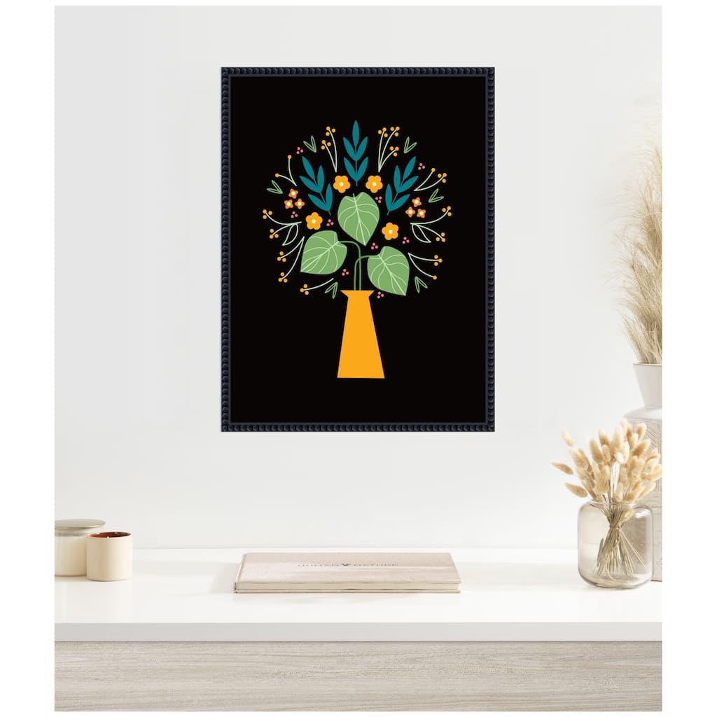 Kate and Laurel Sylvie Floral Yellow Vase Framed Canvas by Amber Leaders