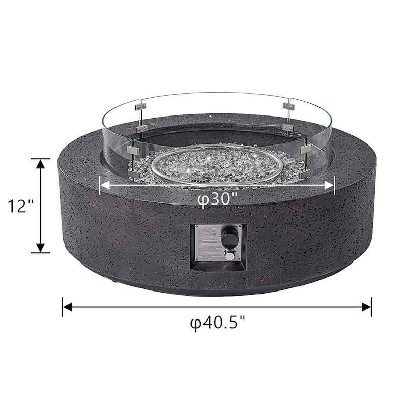 COSIEST 42'' Outdoor Round Propane Fire Pit w Wind Guard and Fire Glass