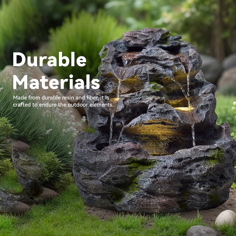 Polyresin Outdoor 3-Tier Rainforest Cascading Weather Resistant Waterfall Fountain
