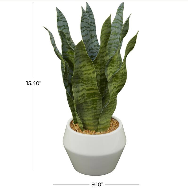 Faux Foliage Artificial Plant with Realistic Leaves and White Porcelain Pot - Green - Roche River Decor