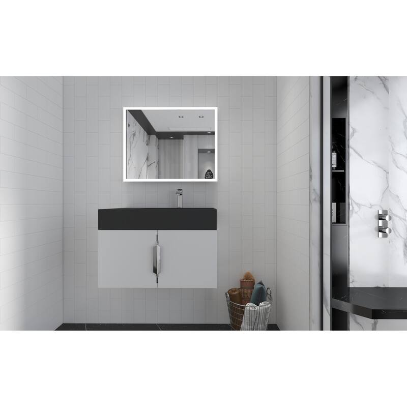 Amazon 30" Wall Mounted Bathroom Right Basin Vanity Set w/ Black Top