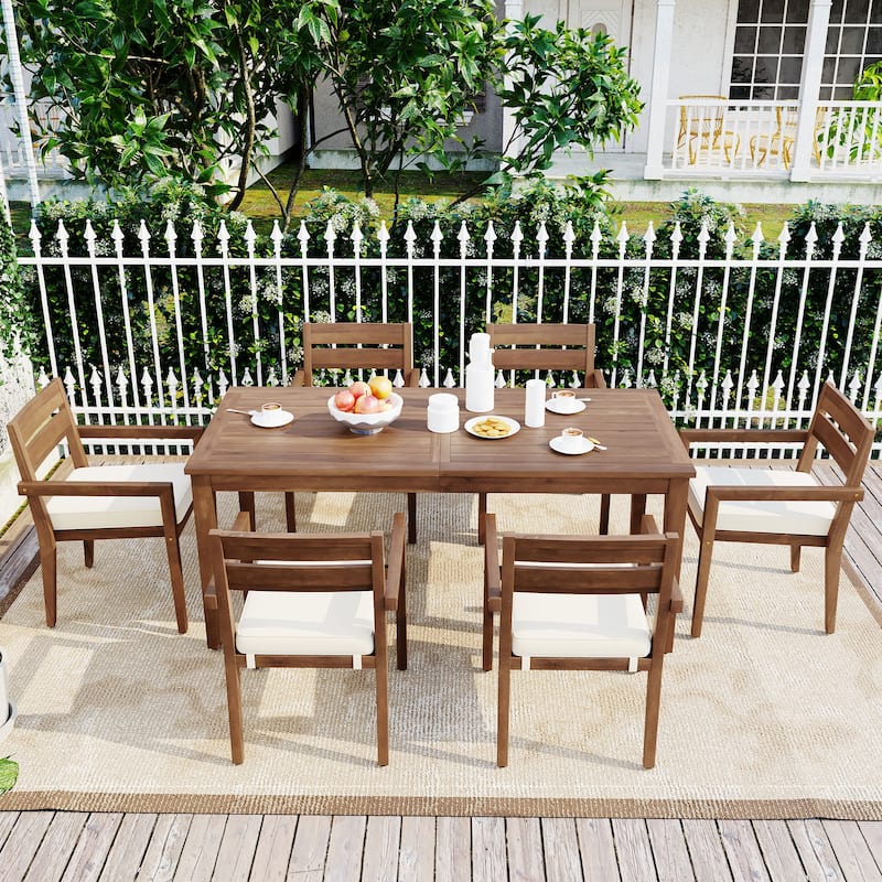 Acacia Wood Outdoor Table and Chairs Set for Patio (Set of 7)