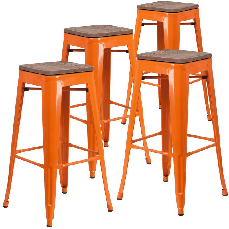 4 Pack 30" High Backless Metal Barstool with Square Wood Seat