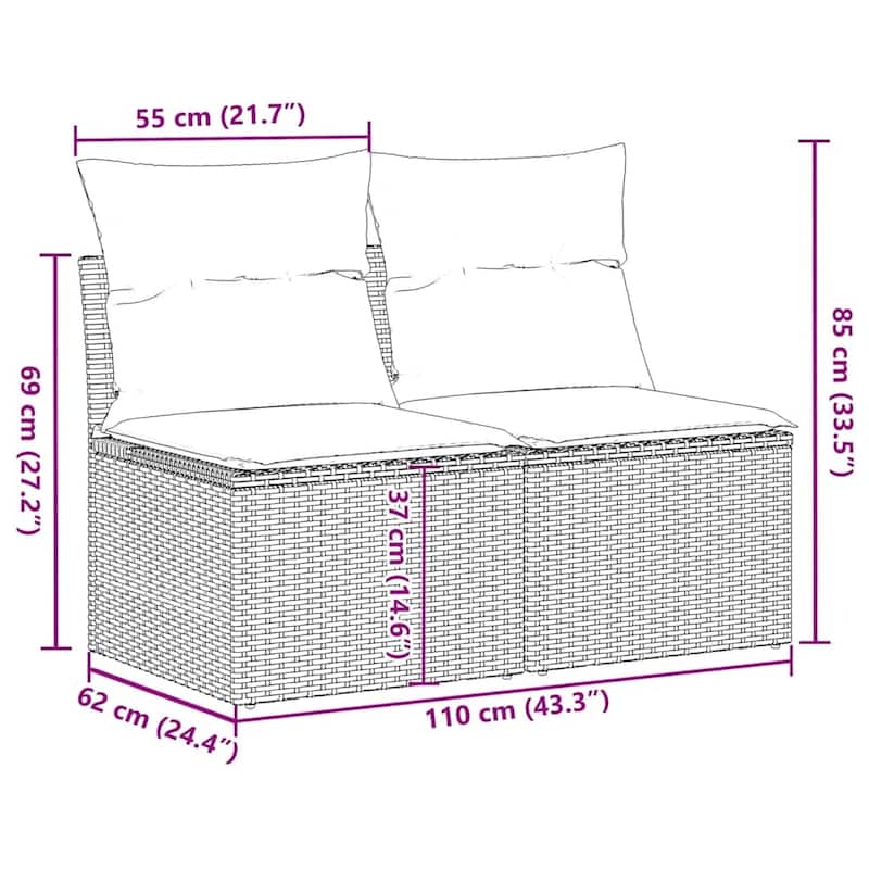 vidaXL Patio Sofa Set with Cushions Sectional Sofas 2 Piece Poly Rattan Acacia - 24.4 x 21.7 x 27.2
