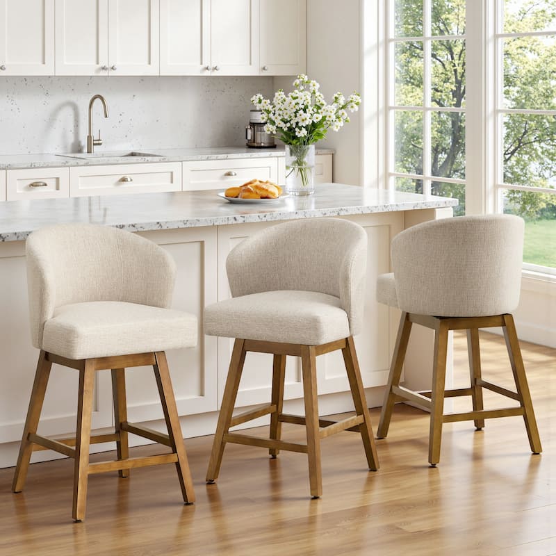 26 Inch Upholstered Swivel Counter Height Bar Stools with Back and Solid Wood Frame - 37.8"H x 20.9"W x 21.3"D