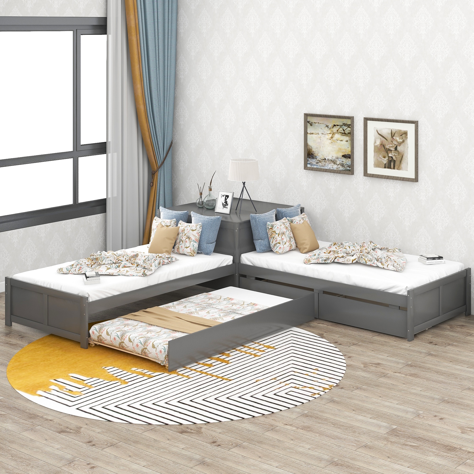 L shaped twin beds with corner unit shop