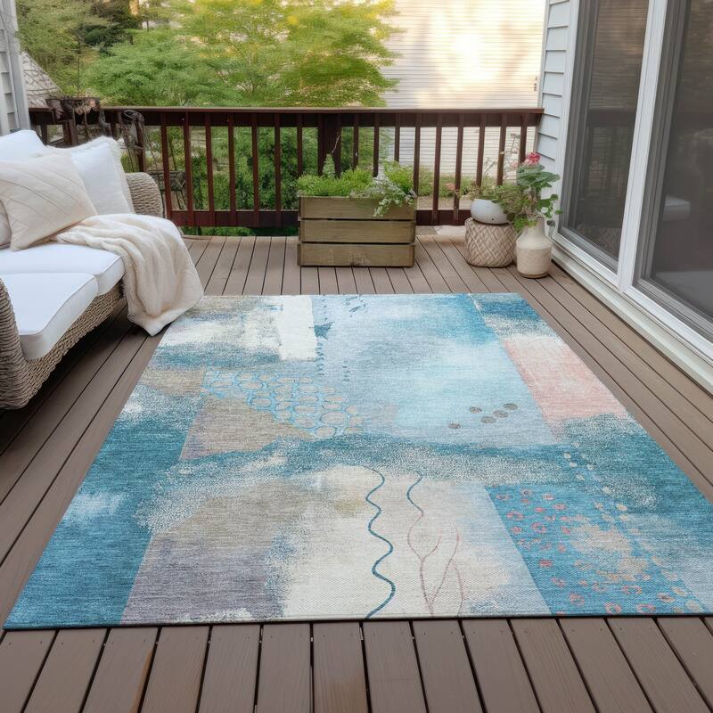 Machine Washable Indoor/Outdoor Modern Abstract Chantille Rug - Teal - 2'6" x 3'10"
