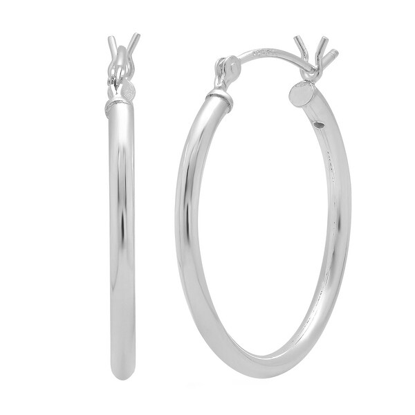 Amanda Rose 10K White Gold 1 inch Round Hoop Earrings