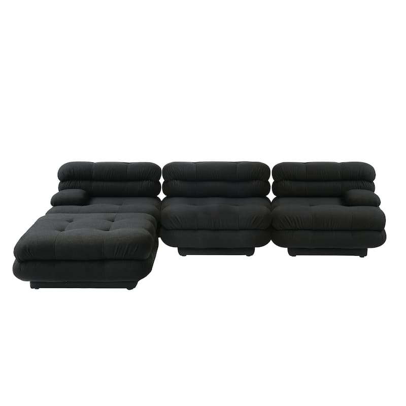 109'' Teddy Velvet Fabric Sectional Sofa L-Shaped Couch with Ottoman