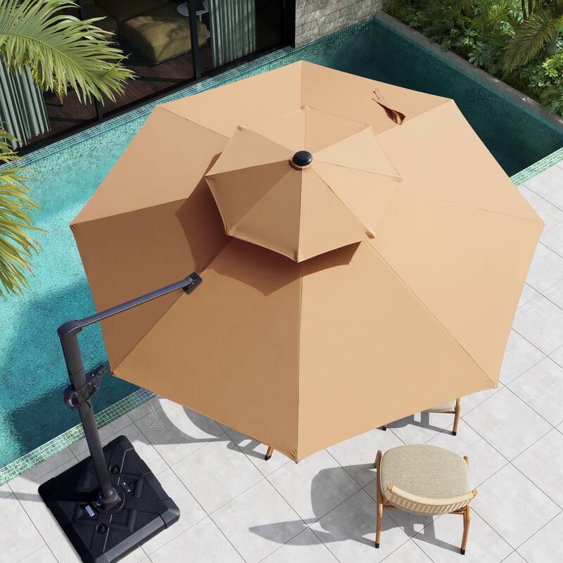 Outdoor Round Double Top Patio Cantilever Umbrella, Base Not Included