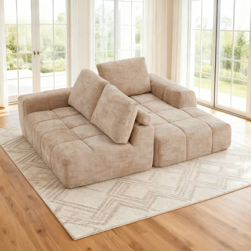 L-Shaped Sectional Sofa with Chaise Lounge, Oversized Chenille Upholstered Sofa, Compression Sofa with Removable Pillows