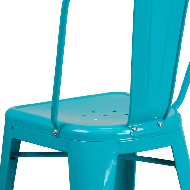 24'' High Metal Indoor-Outdoor Counter Height Stool with Back - 17.75"W x 22"D x 40.25"H