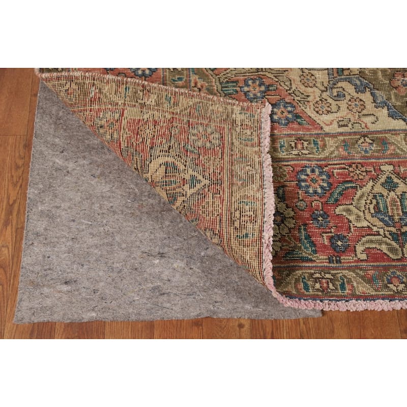 Medallion Tabriz Persian Vintage Rug Hand-Knotted Orange Wool Carpet - 7'9"x 10'7"