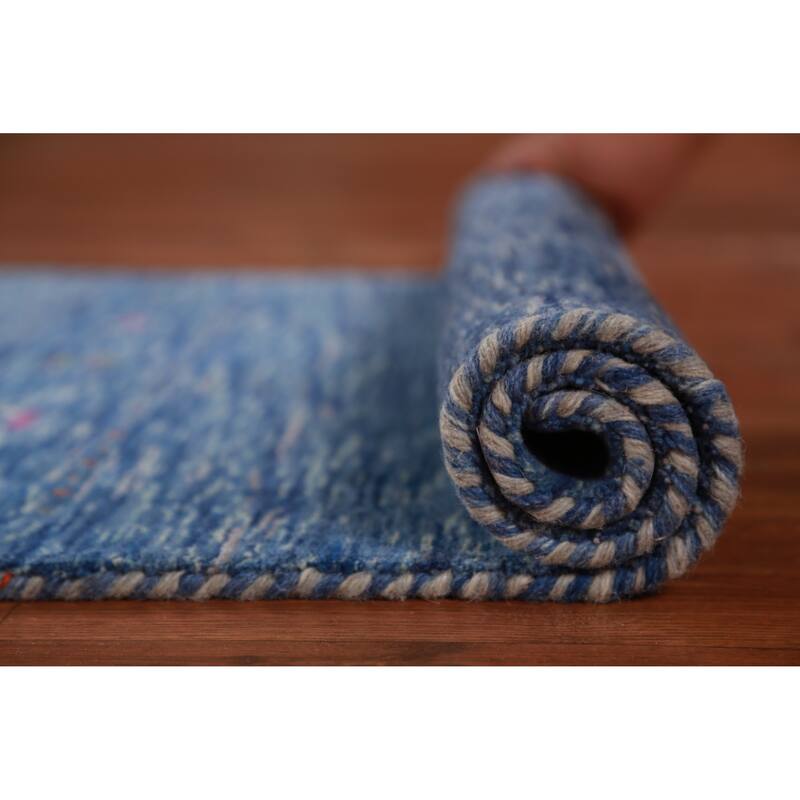 Hand Knotted Oriental 100% Wool Carpet Tribal Tribal Navy Blue & Blues Gabbeh Runner Rug - 9' 10'' X 2' 7''