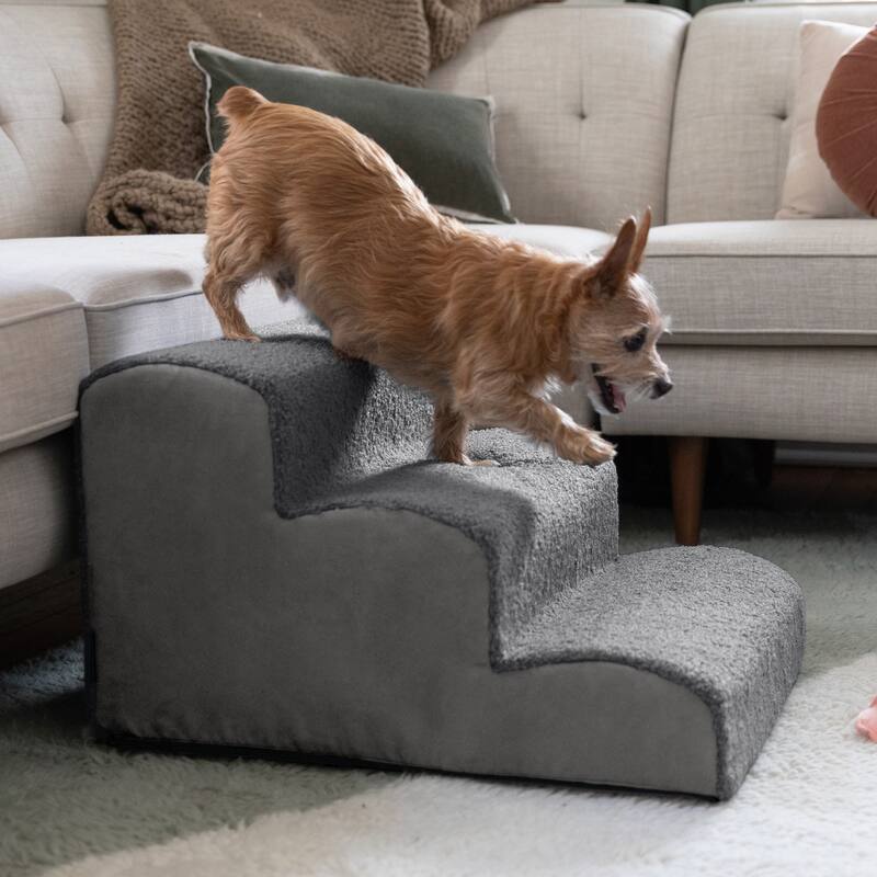 Dubb Pet Steps - Soft Foam Stairs for Cats and Dogs - 3 Stairs & 4 Stairs - Grey & Charcoal - 3 Stairs