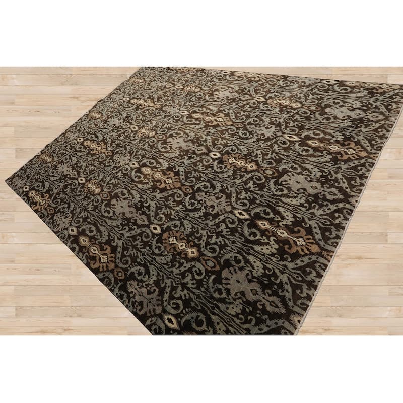 Hand Knotted Brown,Slate Tibetan Wool Transitional Oriental Area Rug - 7' 11'' x 10' 4''