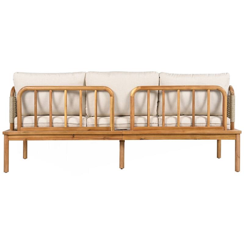 Outdoor 3-piece Acacia Wood and Rope Patio Sofa Set