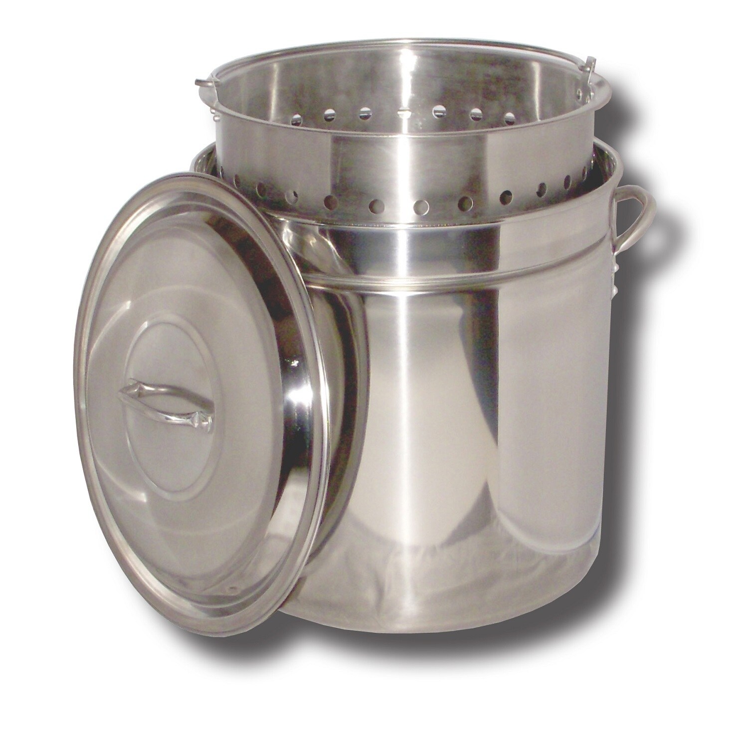 New King Kooker KK32 32-Quart Aluminum Boiling Pot with Punched Basket and Lid
