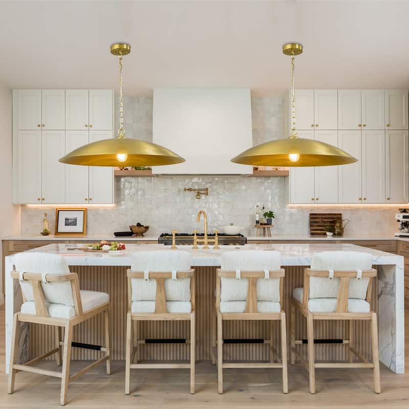 1-Light Black Gold Oversized Metal Dome Pendant Light - 27in