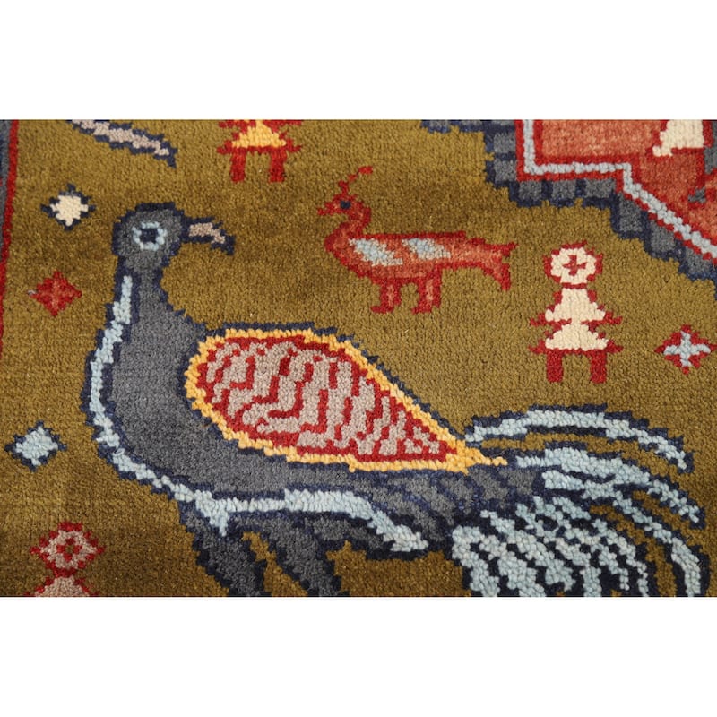 Animals Pictorial Ziegler Indian Area Rug Handmade Wool Carpet - 8'0" x 9'11"