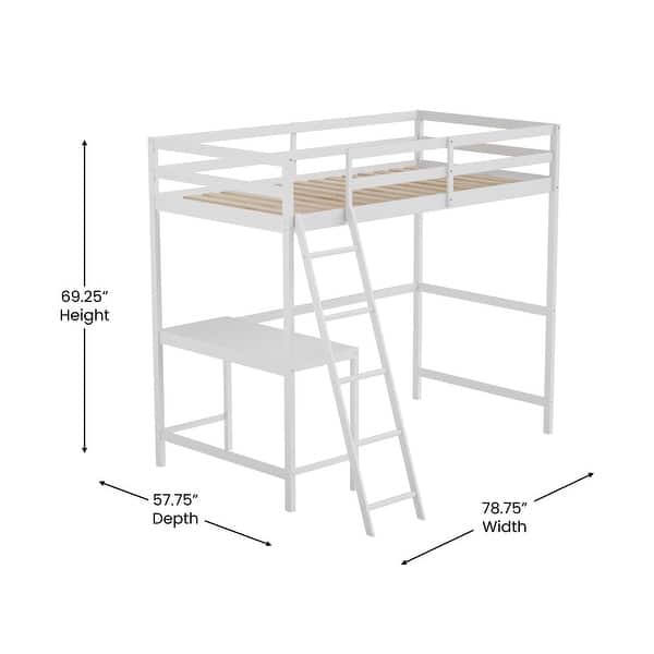 dimension image slide 4 of 6, Traditional Wood Slat Loft Bed with Integrated Desk & Ladder