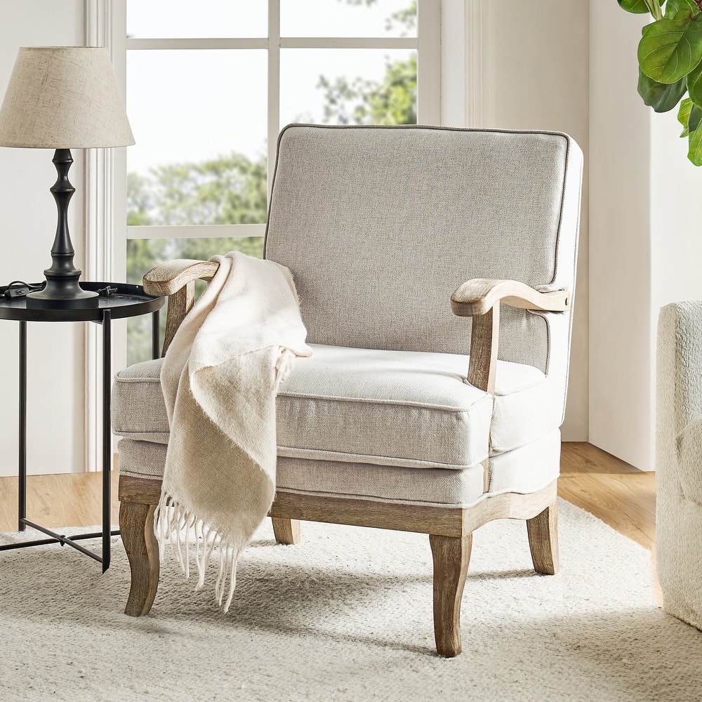 Rinaldo Farmhouse Polyester Armchair with Comfortable Backrest and Solid Wood Legs by HULALA HOME
