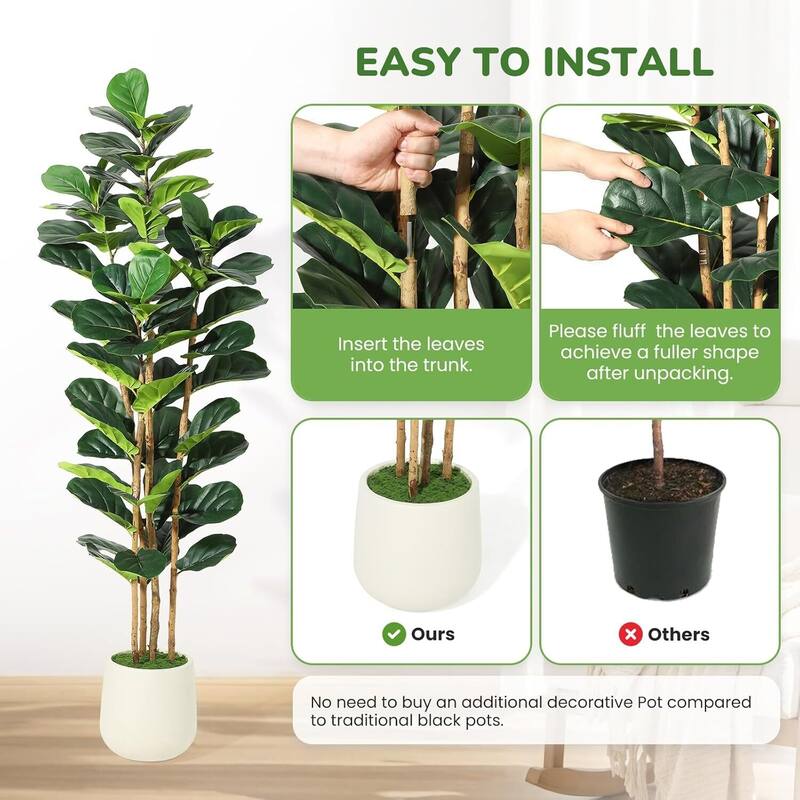 Artificial Faux Fiddle Leaf Fig Tree with White Pot for Home Decor