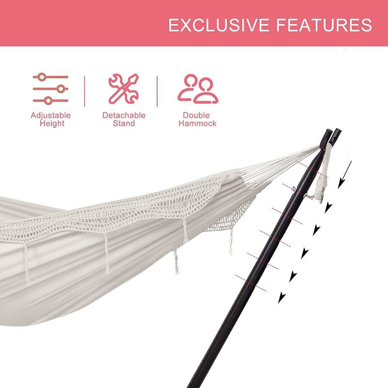 Double Cotton Hammock with Heavy Duty Steel Stand