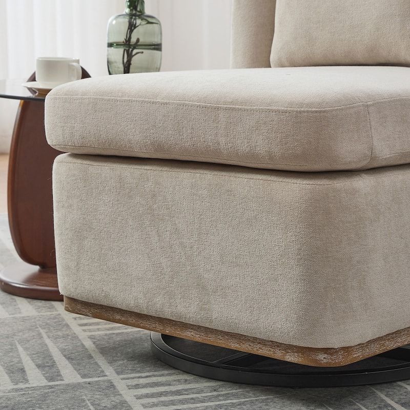 Modern Cushioned Armless Metal Base 360° Swivel Chair with Pillow, Suitable for Living Room