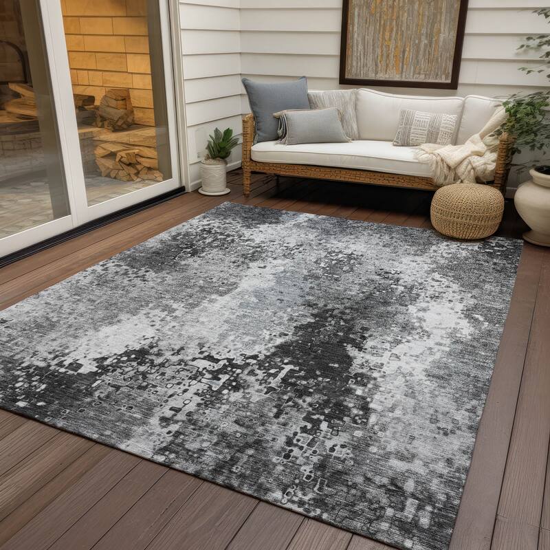 Machine Washable Indoor/ Outdoor Contemporary Abstract Chantille Rug