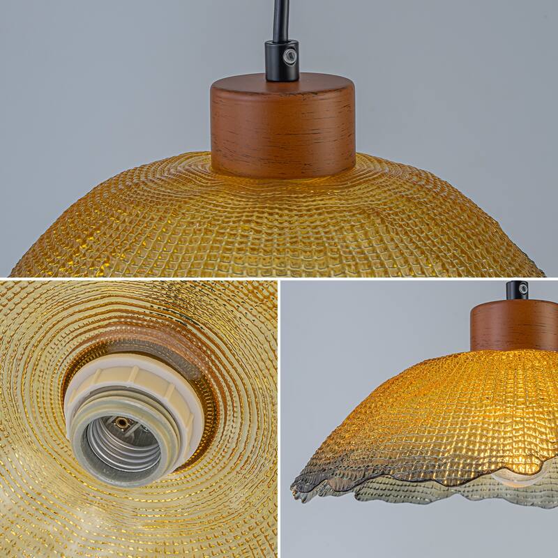 Industrial 1-Light Leaf-Shaped Glass Pendant Light with Texture Glass Shade