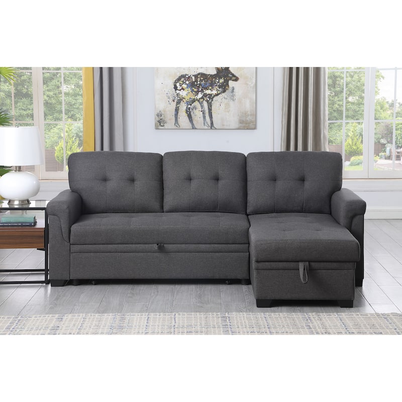Lucca 84-inch Reversible Sleeper Sectional Sofa with Storage Chaise - 84"W x 54"D x 35"H