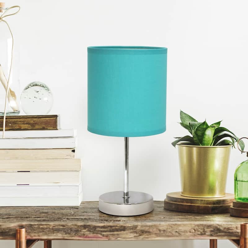 Traditional Petite Table Lamp with Drum Shade - 11.75" - Silver and Blue