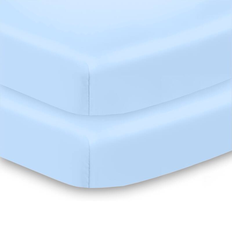 BreathableBaby All-in-One Fitted Sheet & Waterproof Cover for 38" x 24" Mini Crib Mattress (2-Pack) - Light Blue