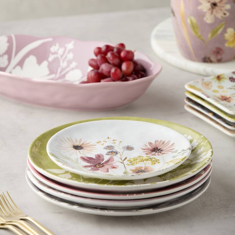 Certified International Wildflowers 8.5" Salad/Dessert Plates, Set of 4 Assorted Designs - 8.50"L x 8.50"W x 0.88"H