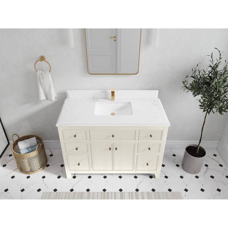 Willow Collections 48 in W x 22 in D Sonoma Free Standing Reeded Single Sink Bathroom Vanity with Countertop - 1.5”Empira White - Ivory