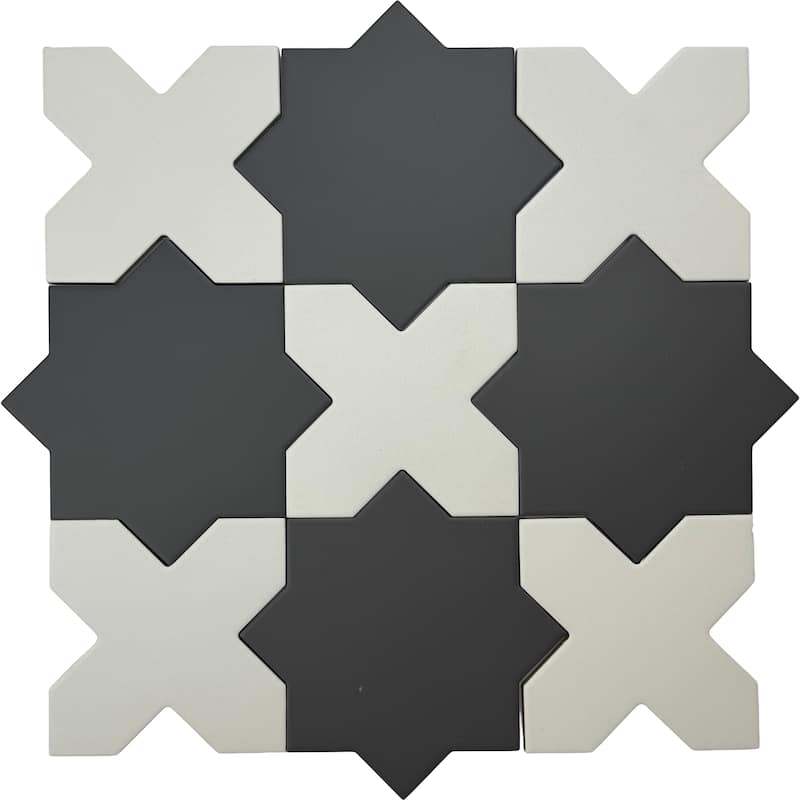 Seville 7" Star with 5" Cross Matte Porcelain Wall and Floor Tile (10.62 sq ft/case) - 68 Pack - White/Black