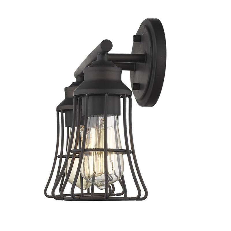 2-Light Hardwired Flush Mount Bronze Wall Sconce with and Damp Rated Fixture for Bathroom or Hallway - 9.25"H x 15.5"W x 6.25"D