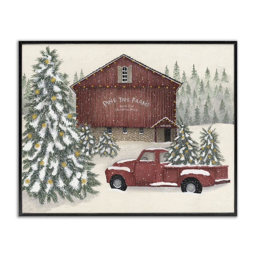 Stupell Winter Pine Tree Farm Framed Giclee Art Design By Linda Spivey