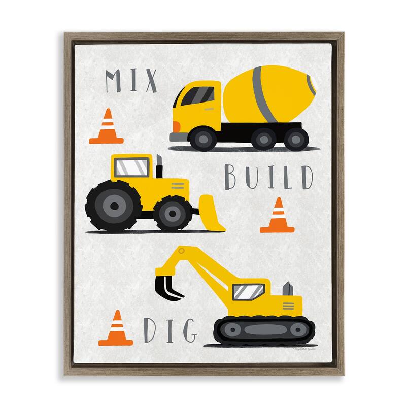 Stupell Mix Build Dig Trucks Framed Floater Canvas Wall Art Design By Elizabeth Tyndall - 25 x 31 - Brown
