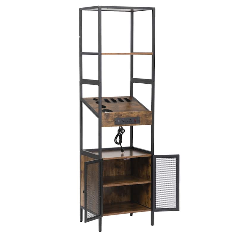 Salon Storage Cabinet with Open Shelves and Hair Dryer Holders