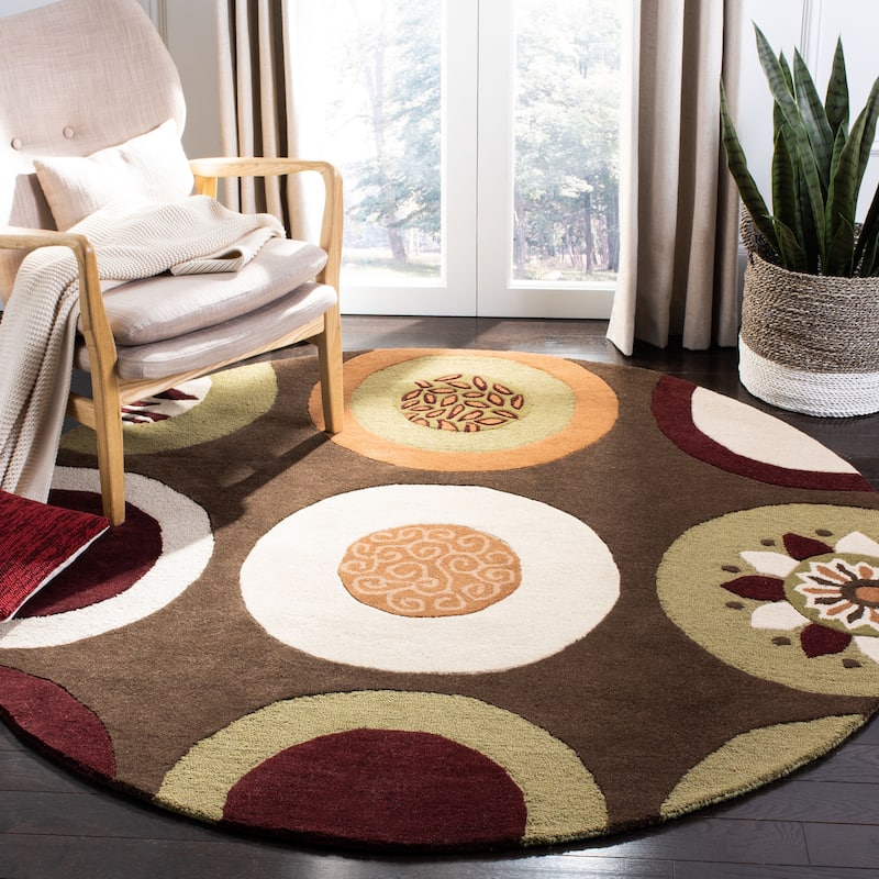 SAFAVIEH Handmade Soho Lynsey N.Z. Wool Rug - 6' Round - Brown/Multi