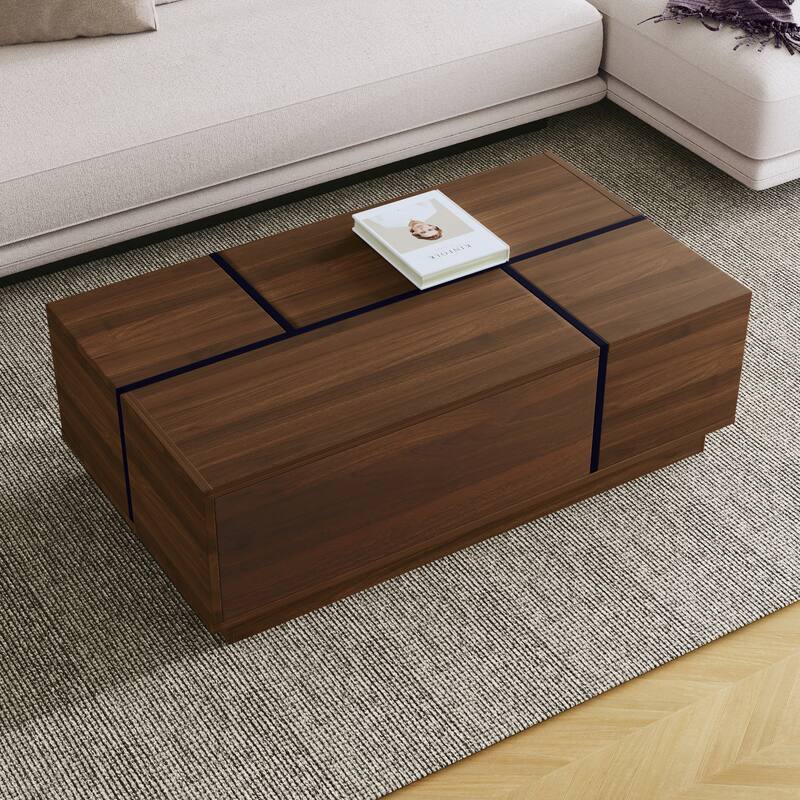 Rectangular Sliding Top Coffee Table with 2 Drawers and 2 Hidden Storage for Living Room 47.2"