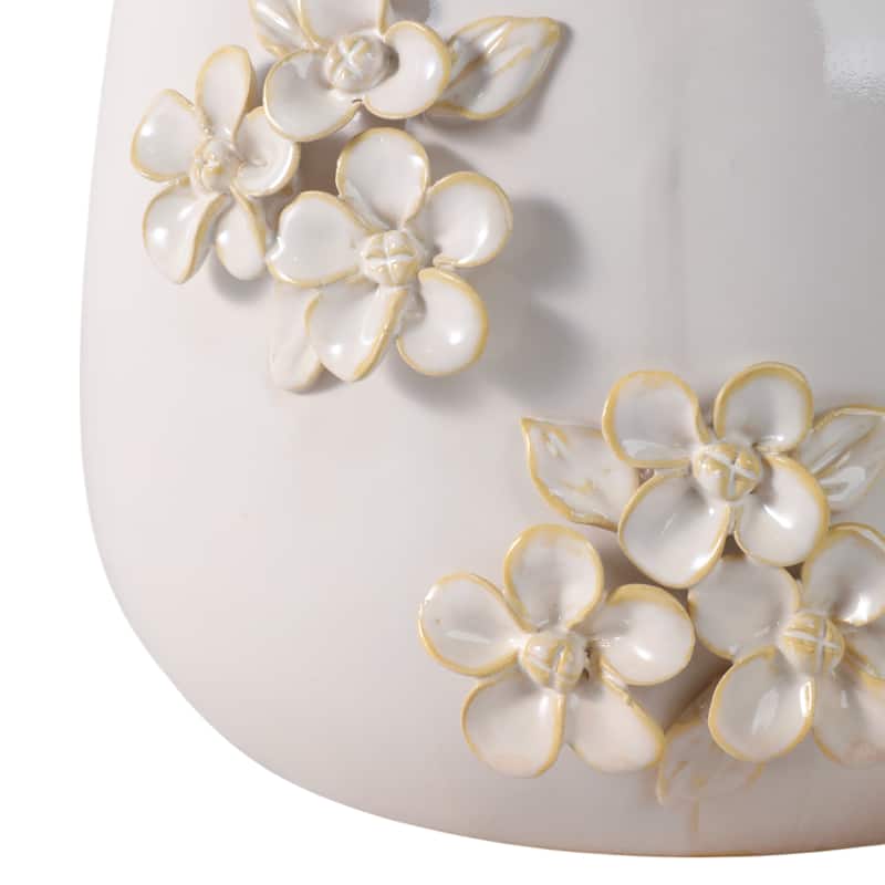 Ceramic Planter Raised Floral Detailing Glossy Decorative Display
