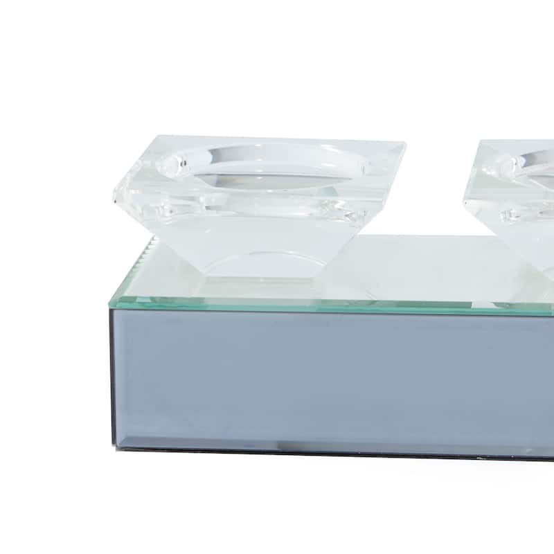 Glass Handmade Pillar 5 Plate Candelabra with Mirrored Sides - Silver - Roche River Decor - 4"W x 24"L x 4"H