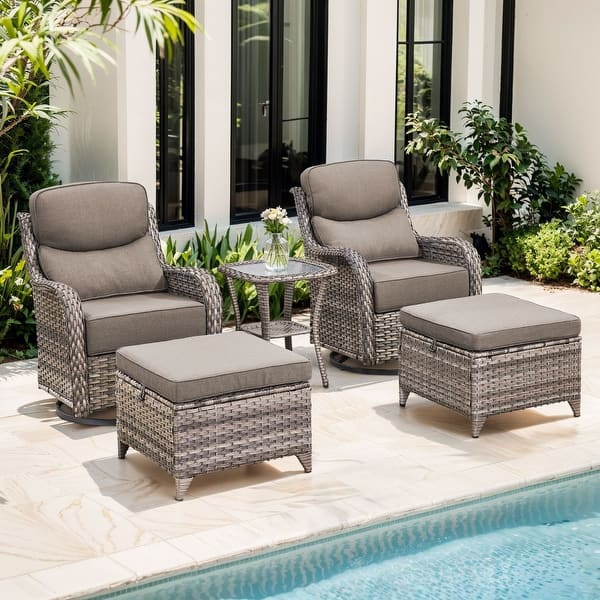 Gymojoy 5-Piece Patio Swivel Glider Chair Ottoman Set with Side