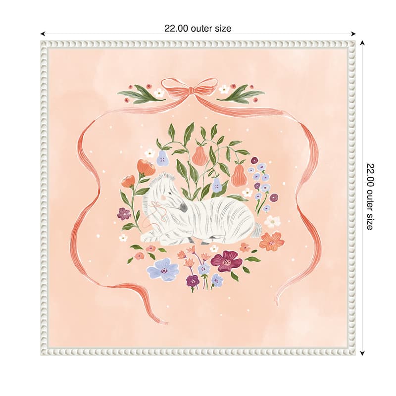 Kate and Laurel JL Zebra Floral and Bow by Jill Labieniec Framed Canvas Wall Art Print