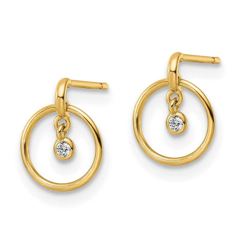 Curata 14k Gold Madi K CZ Cubic Zirconia Dangle Post Earrings - 9.78x7.86mm Wide
